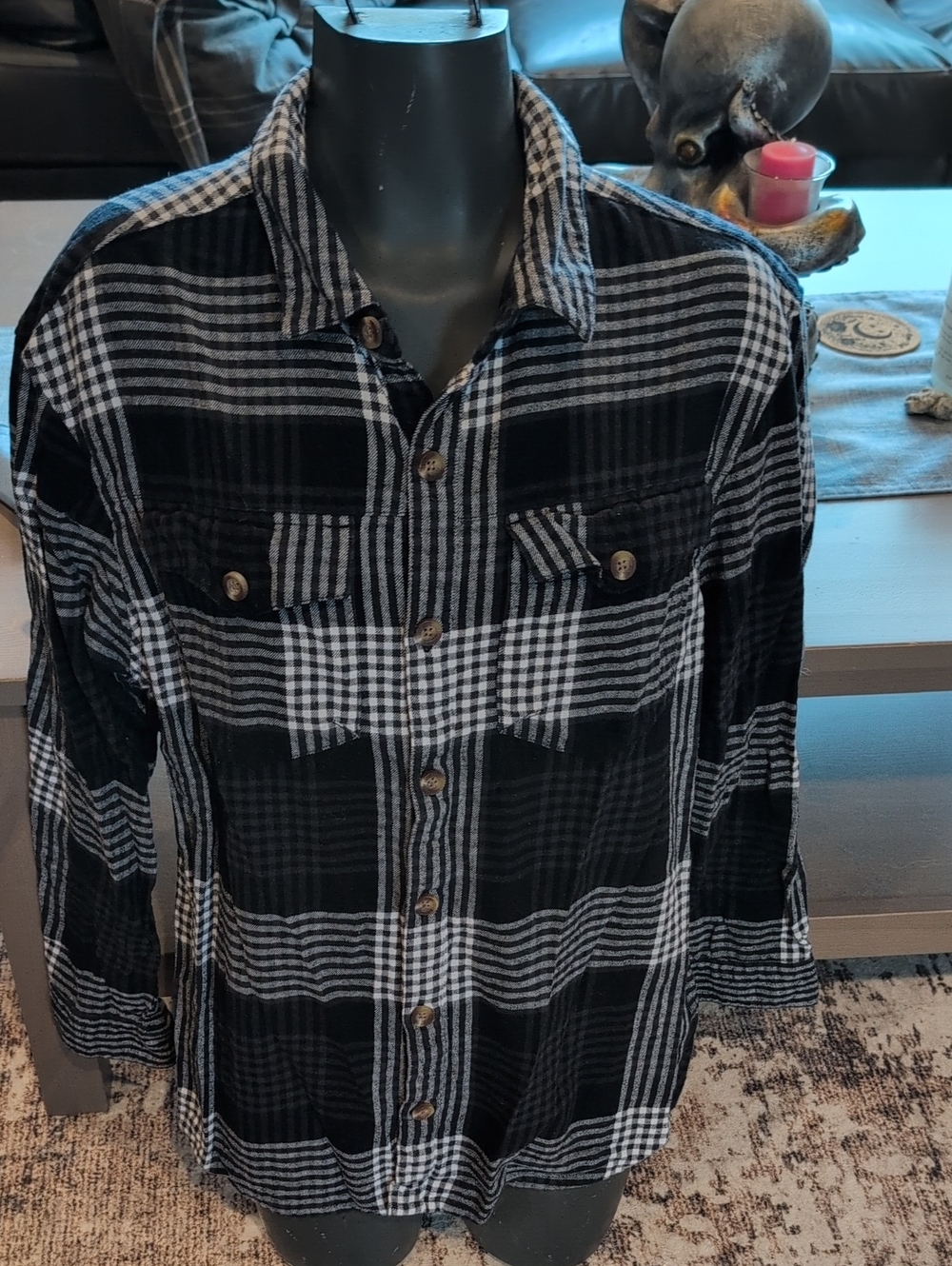 Roxy Black and White Plaid Button-Down Shirt